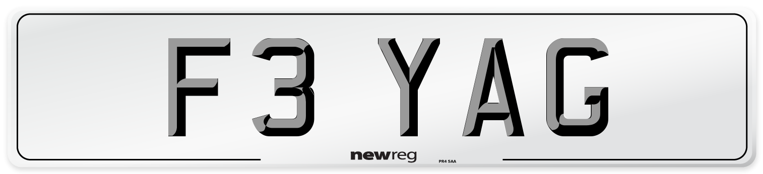 F3 YAG Number Plate from New Reg